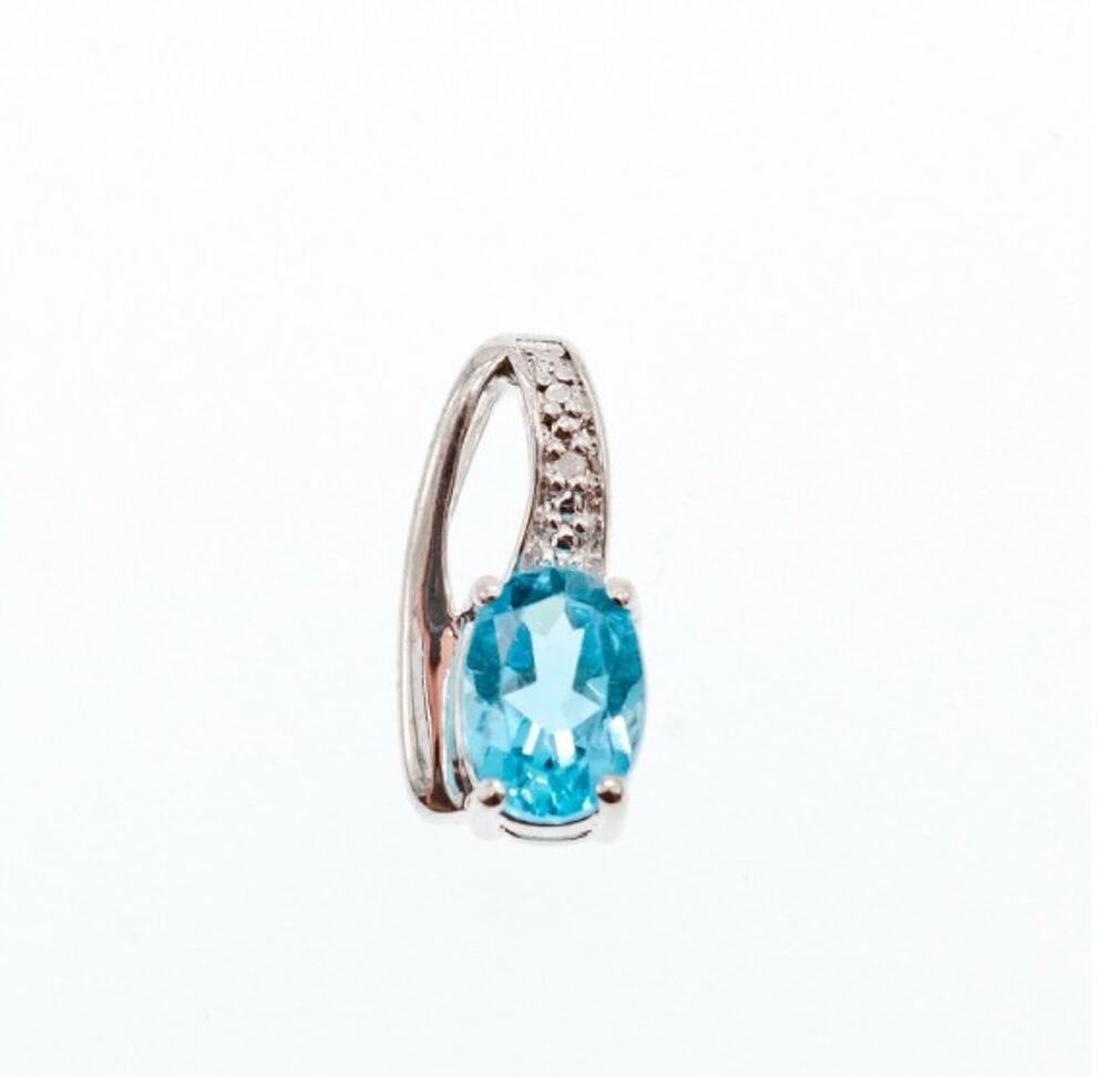 925 Sterling Silver Topaz & Diamond Pendant